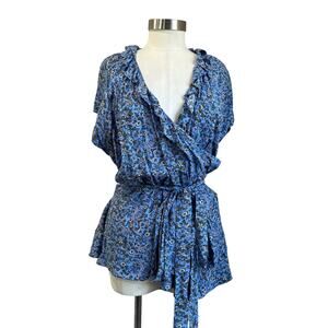 Old Navy Flutter Sleeve Wrap Blouse Blue Floral NWT Sz XXL Romantic Lightweight